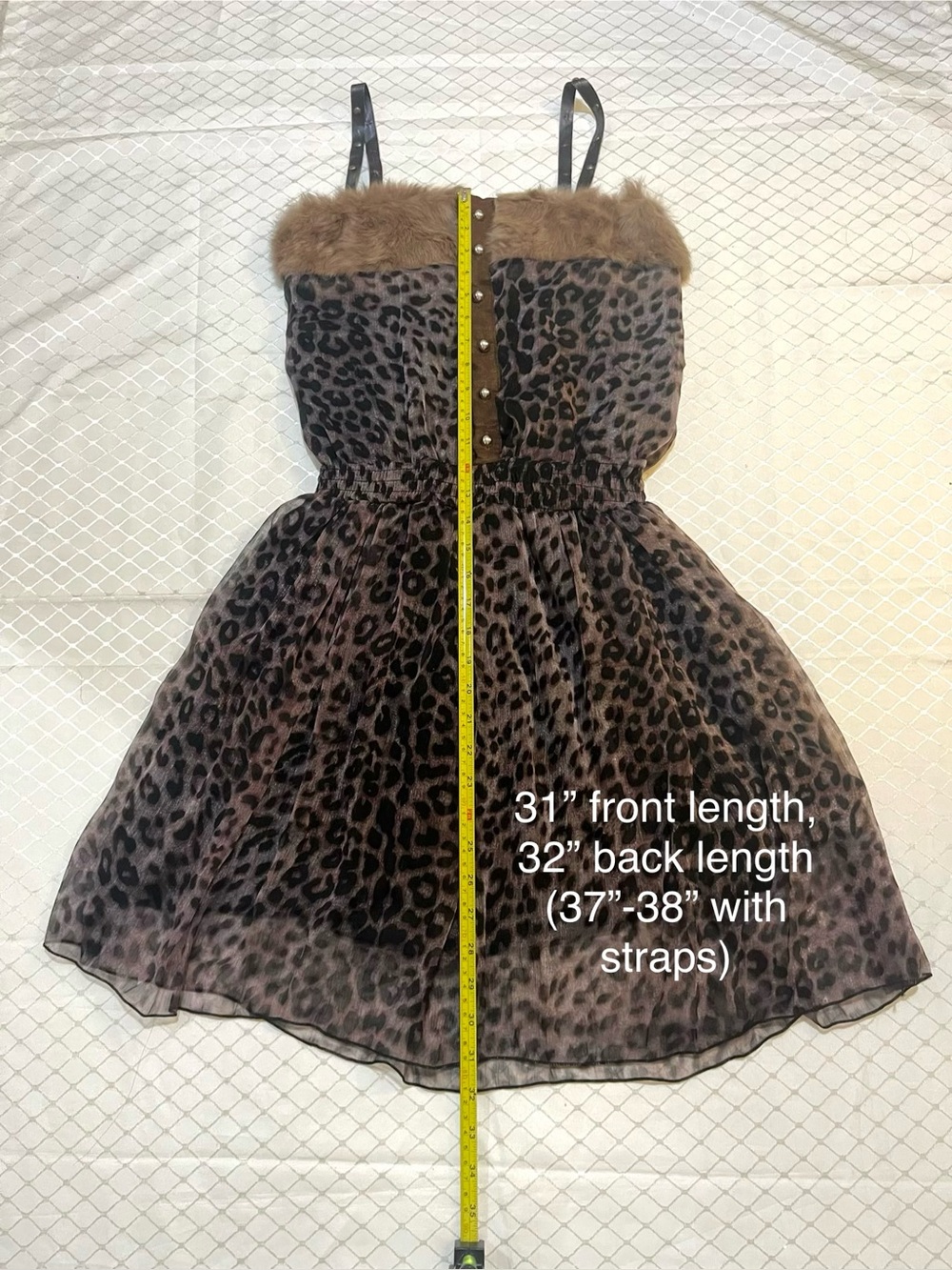 Happyberry Korea Brown Gold Black Leopard Dress /w Faux Fur Leather (LIKE-NEW) - Picture 6 of 15